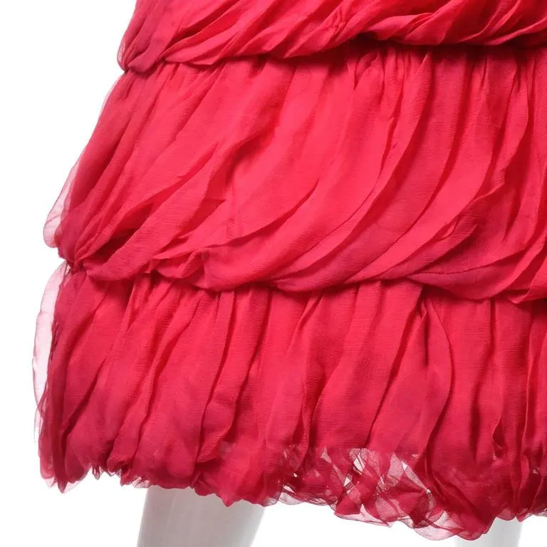 1950s Frank Usher Vintage Dress in Tiered Fine Red Silk Chiffon