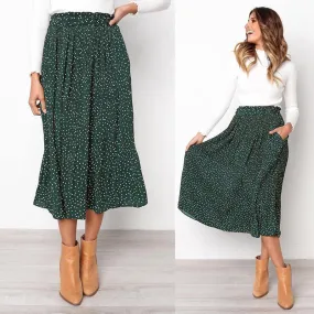 2019 Summer Casual Chiffon Print Pockets High Waist Pleated Maxi Skirt Womens Long Skirts For Women