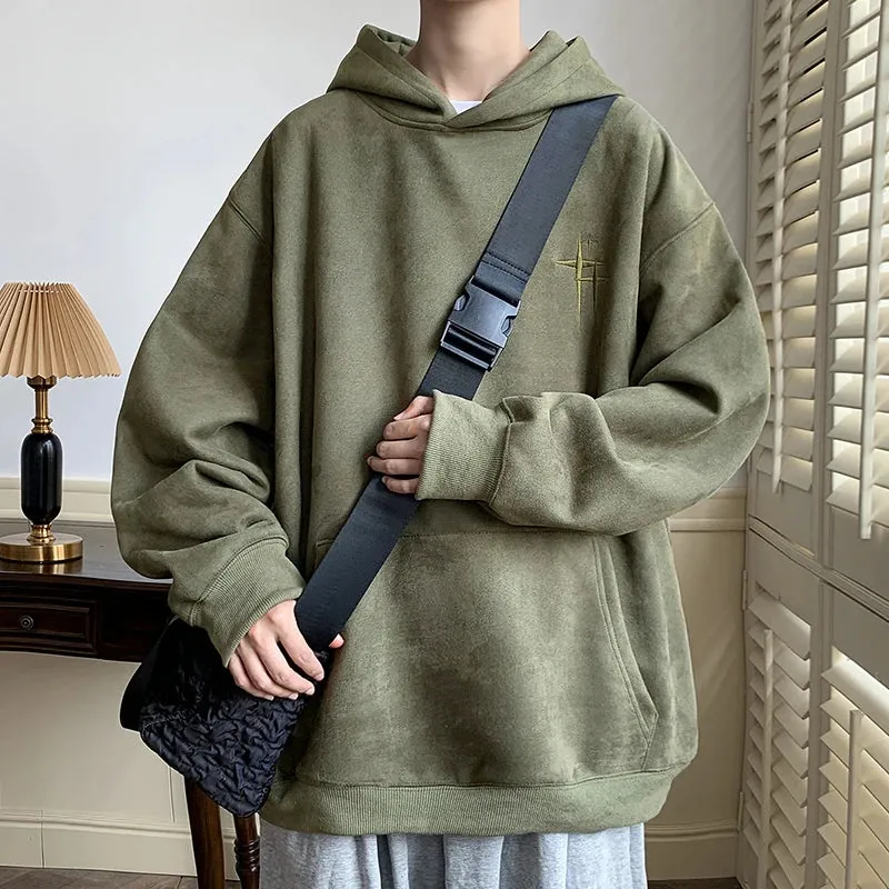 2023 Men's Embroidered Suede Hooded Sweatshirt - High-Quality Hip Hop Pullover Hoodie