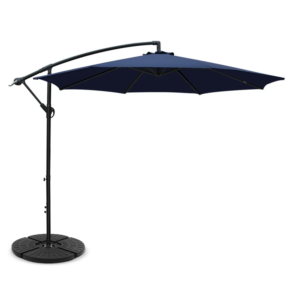 3M Umbrella with 48x48cm Base Outdoor Umbrellas Cantilever Sun Beach Garden Patio Blue