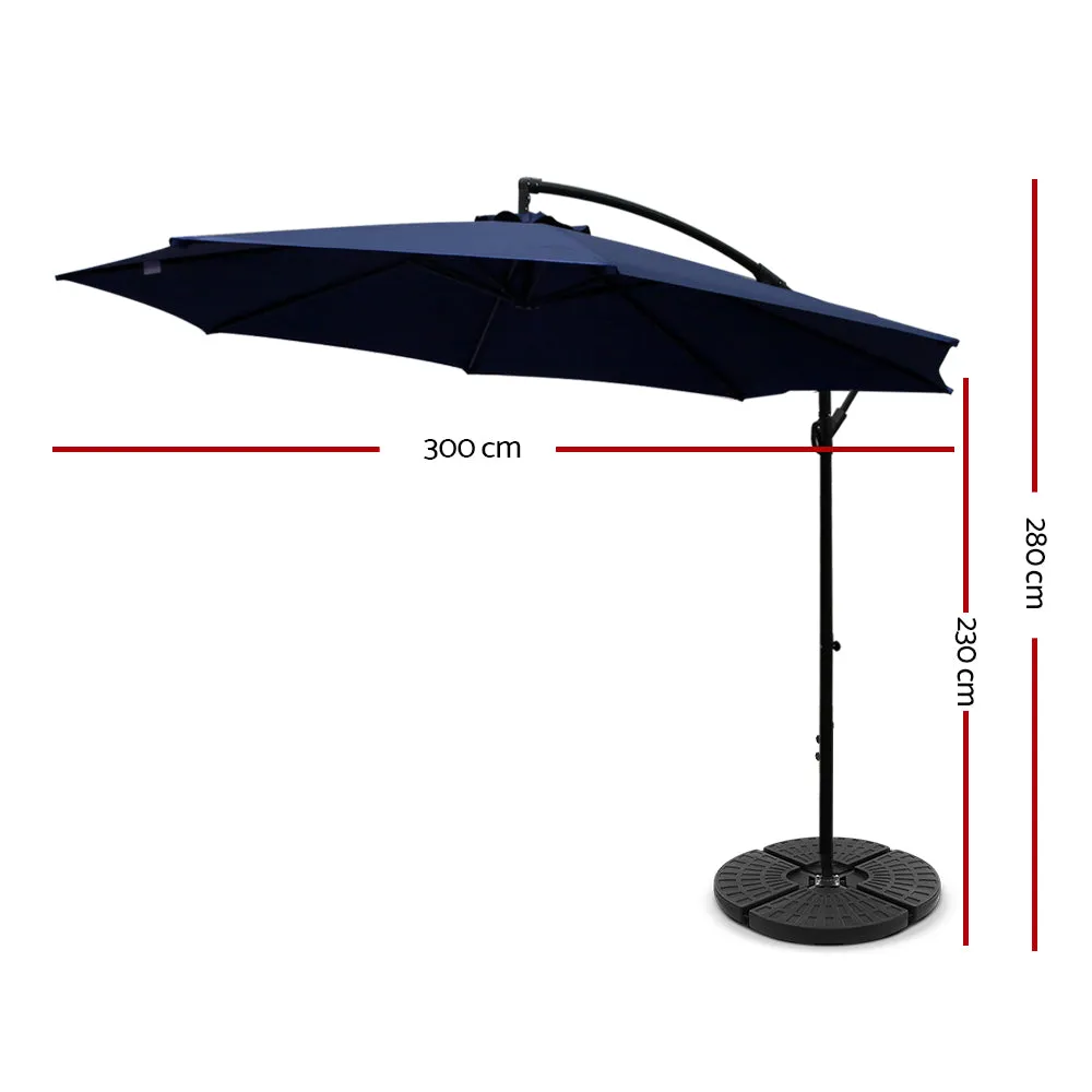 3M Umbrella with 48x48cm Base Outdoor Umbrellas Cantilever Sun Beach Garden Patio Blue