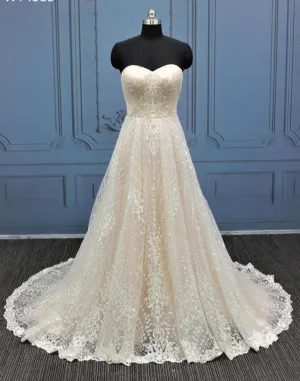 A-Line Sweetheart Tulle Lace Wedding Bridal Gown