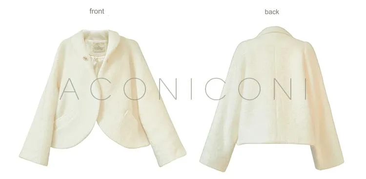 Aconiconi Luxury White Lapel Long Sleeve Thick Wool Winter Coat- Murmuring Snow