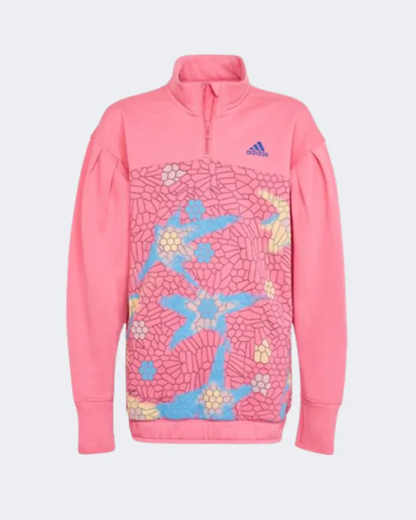 Adidas Power Fleece Half-Zip Girls Training Sweatshirt Pink/Multi Hl2342