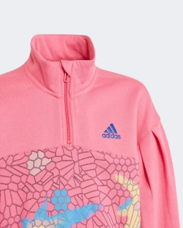 Adidas Power Fleece Half-Zip Girls Training Sweatshirt Pink/Multi Hl2342