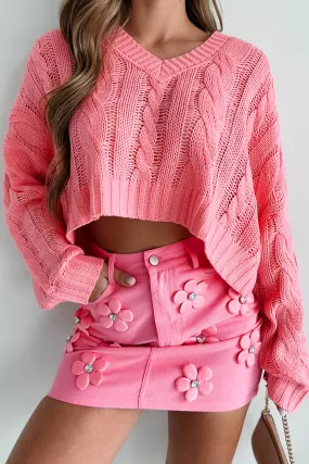 All About The Cuteness Cable Knit Crop Sweater (Pink)