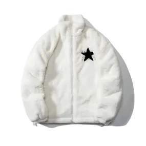 American five pointed star imitation rabbit fur cotton coat for men