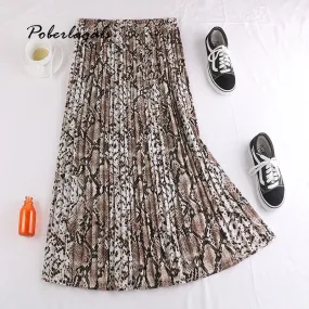 Autumn winter women vintage elegant leopard skirt 2019 Women Snake print high waist pleated skirts womens Casual skirts female