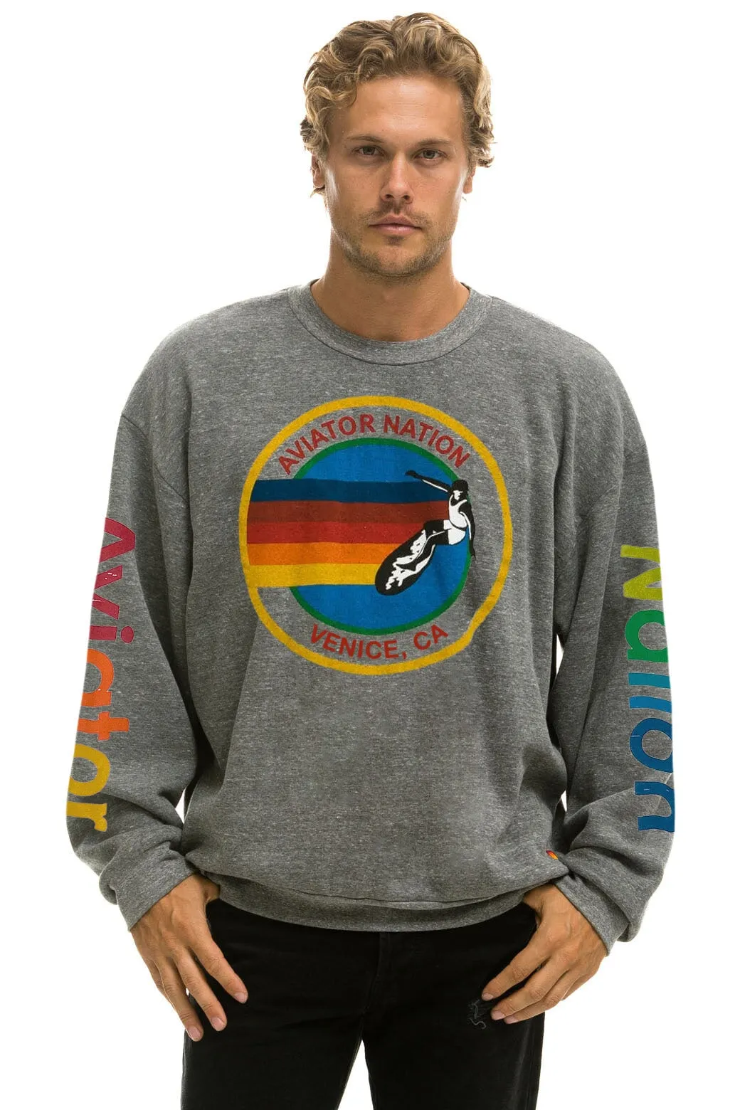 AVIATOR NATION RELAXED CREW SWEATSHIRT - HEATHER GREY