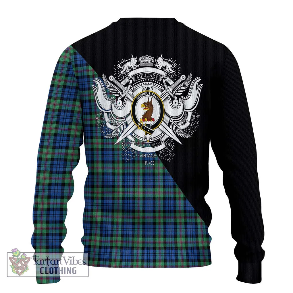 Baird Ancient Tartan Ugly Sweater with Family Crest and Military Logo Style