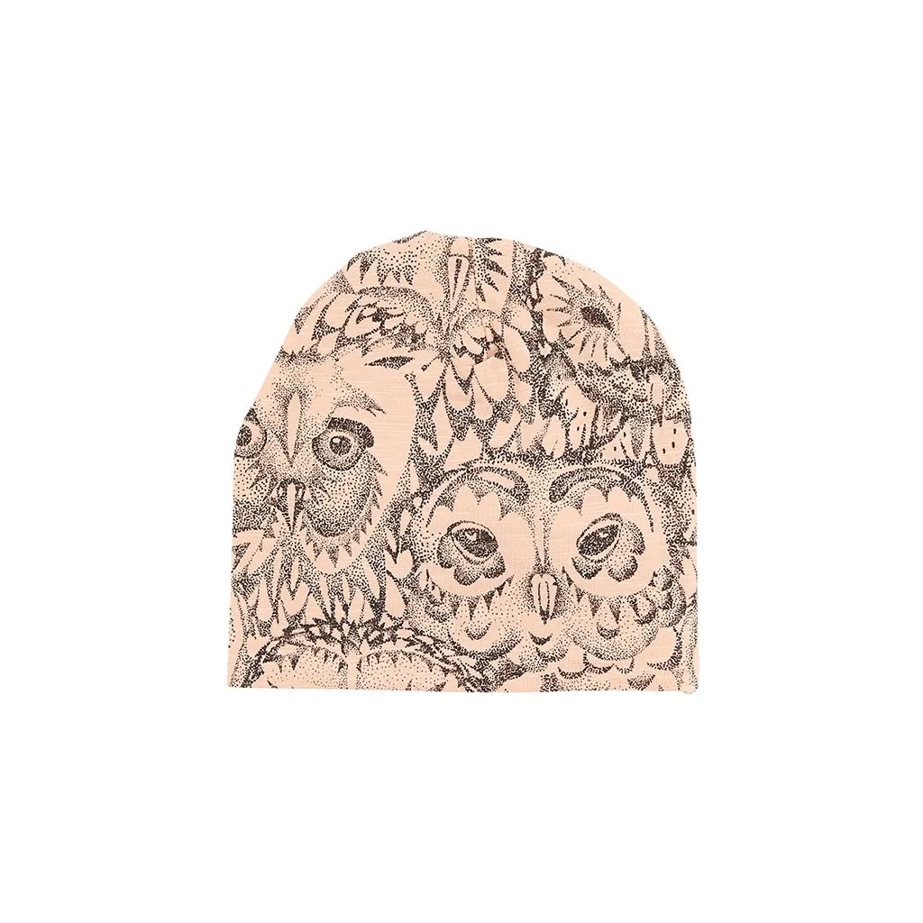 Beanie w/Owl - Coral, AOP Owl