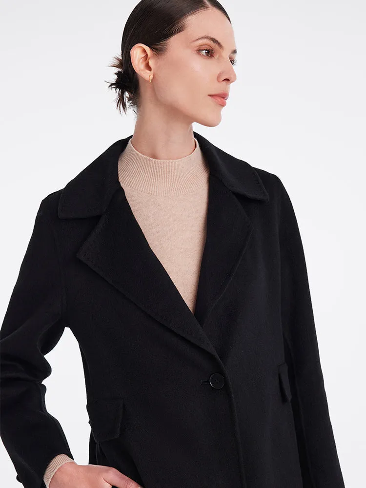 Black Cashmere Mid-Length Fitted Coat