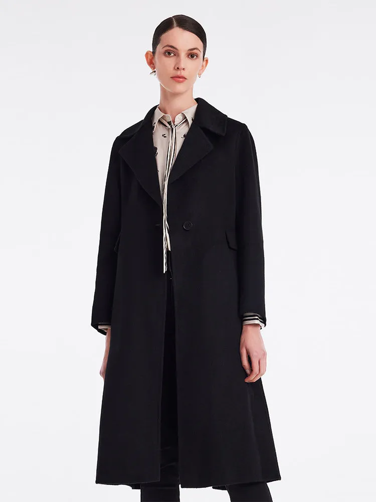 Black Cashmere Mid-Length Fitted Coat