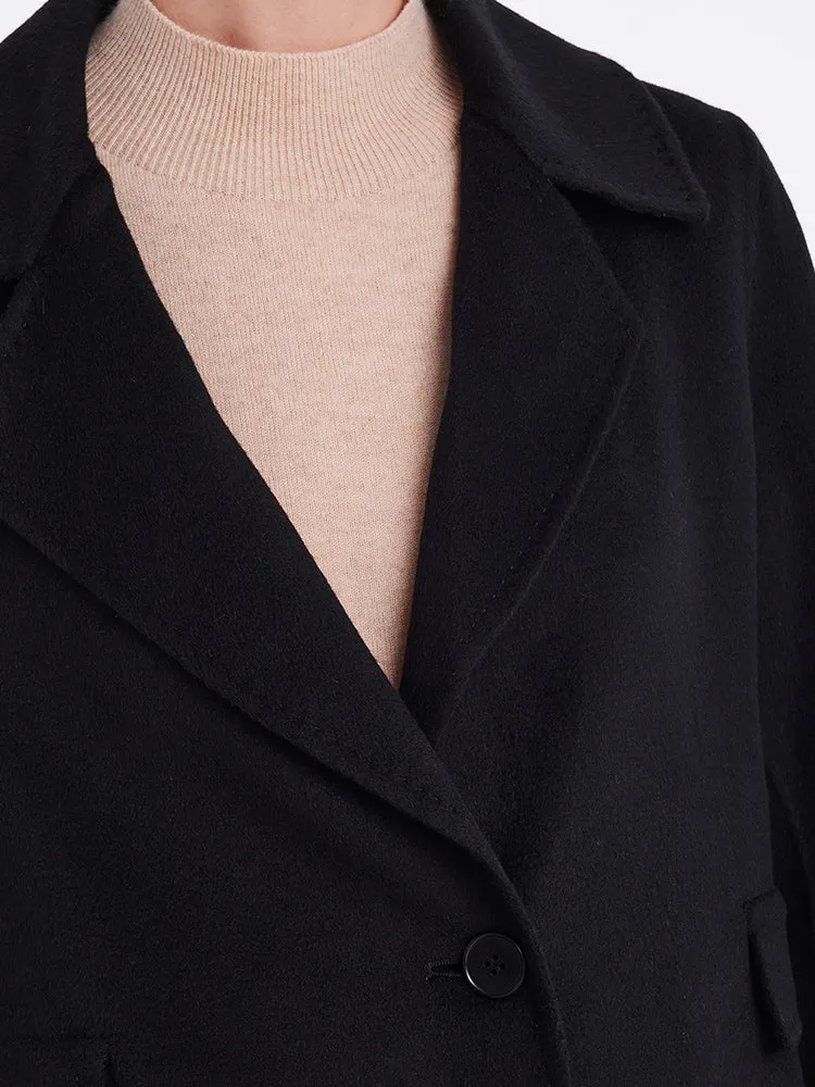 Black Cashmere Mid-Length Fitted Coat