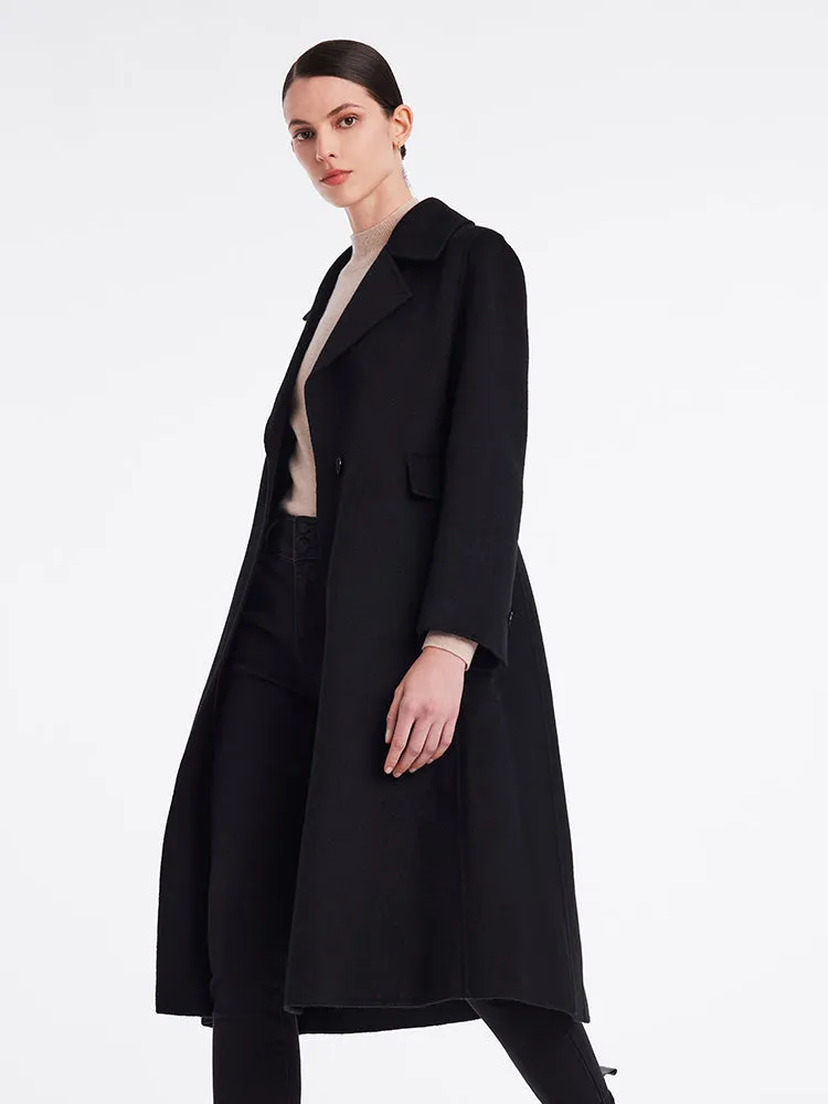 Black Cashmere Mid-Length Fitted Coat