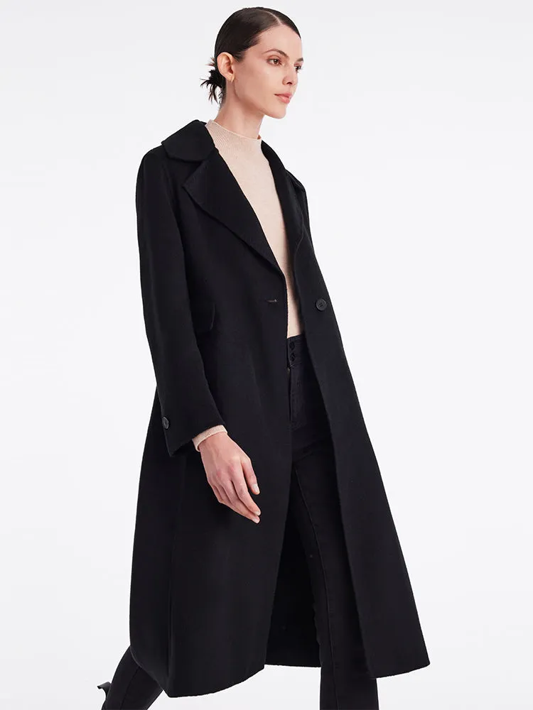 Black Cashmere Mid-Length Fitted Coat