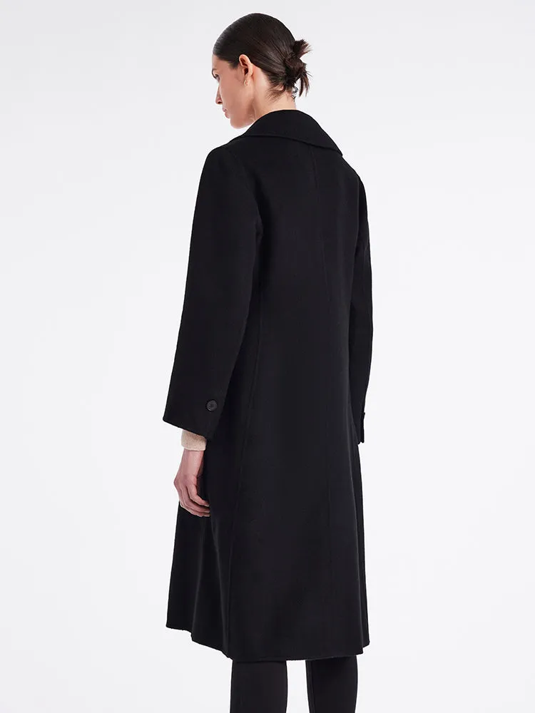 Black Cashmere Mid-Length Fitted Coat