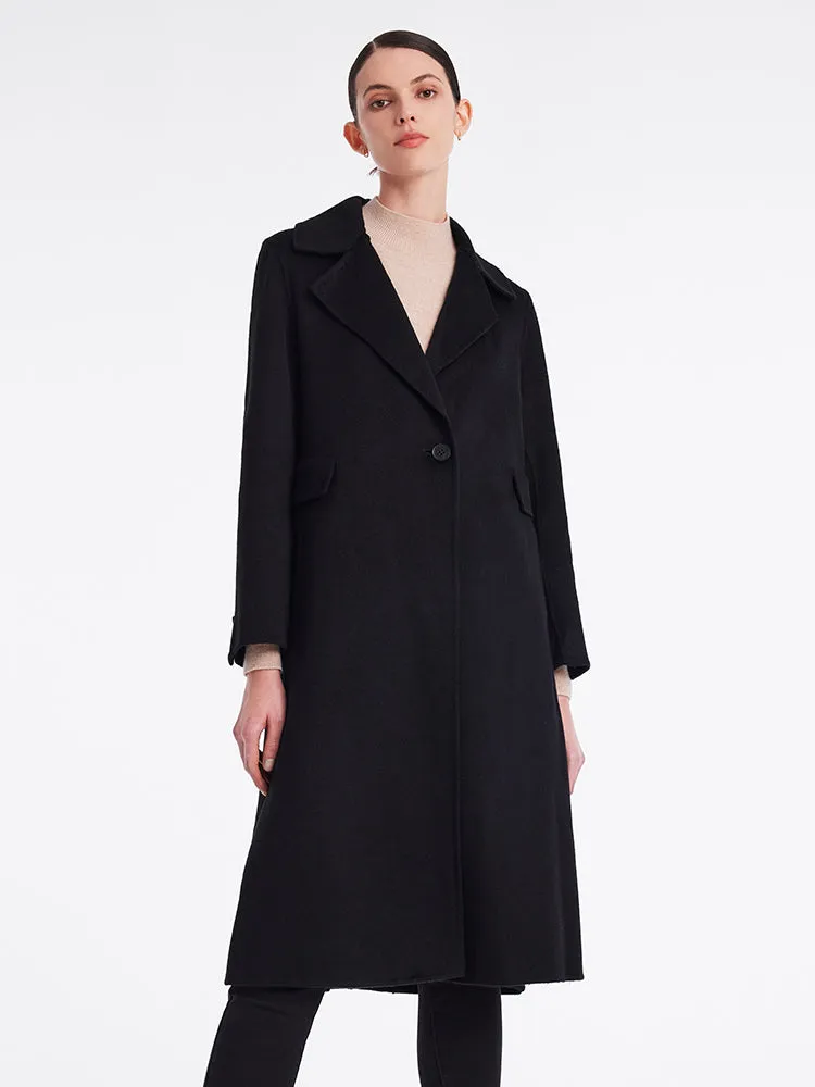 Black Cashmere Mid-Length Fitted Coat