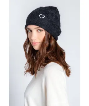 Black Heart Fuzzy Beanie