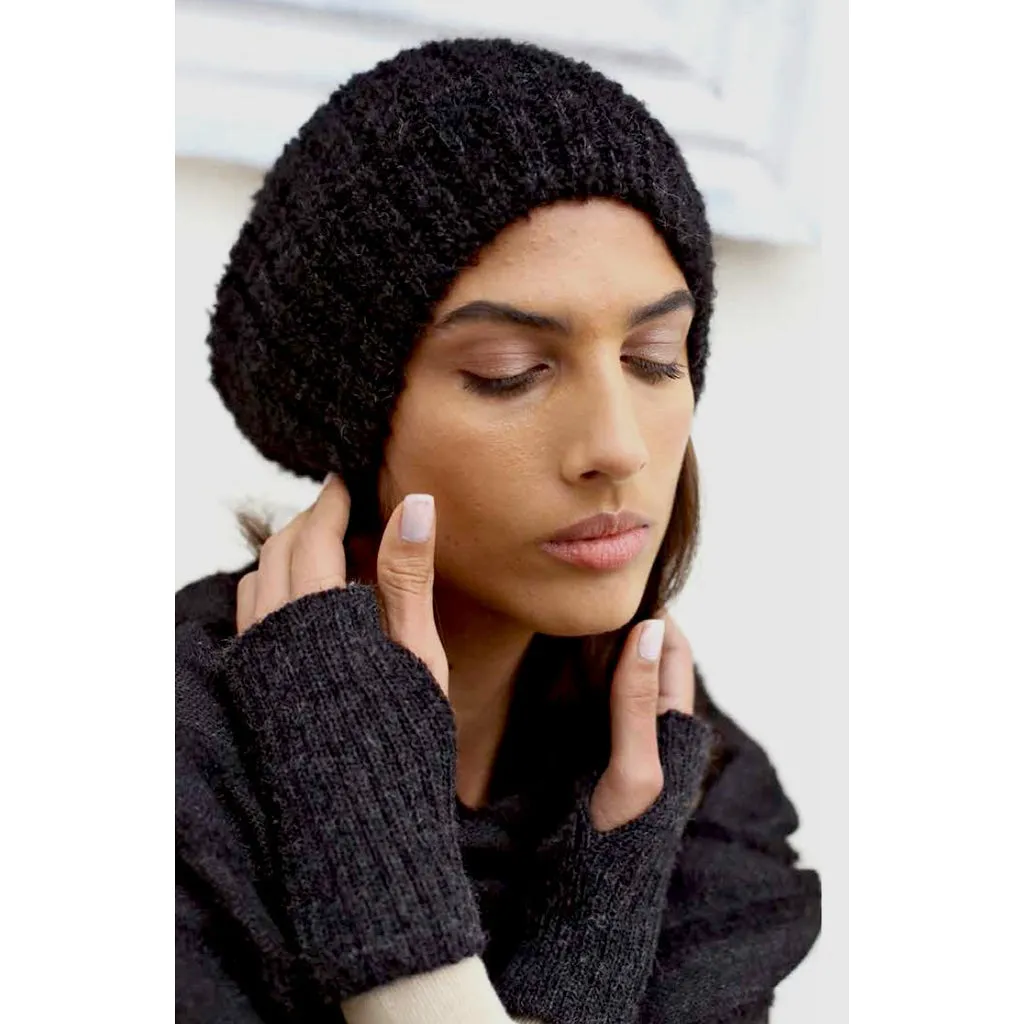 Black Loop Knit Alpaca Beanie by SLATE   SALT