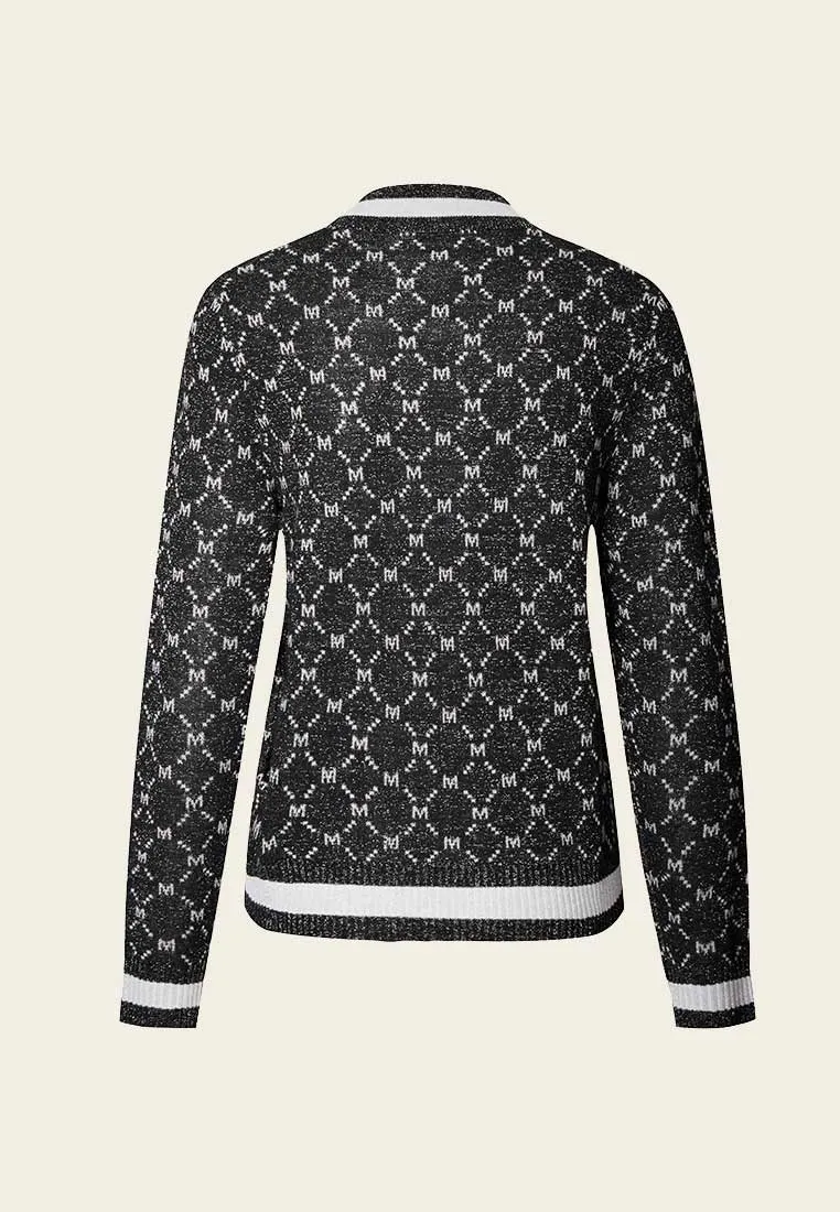 Black MOISELLE Monogram Knit Zip-up Sweater