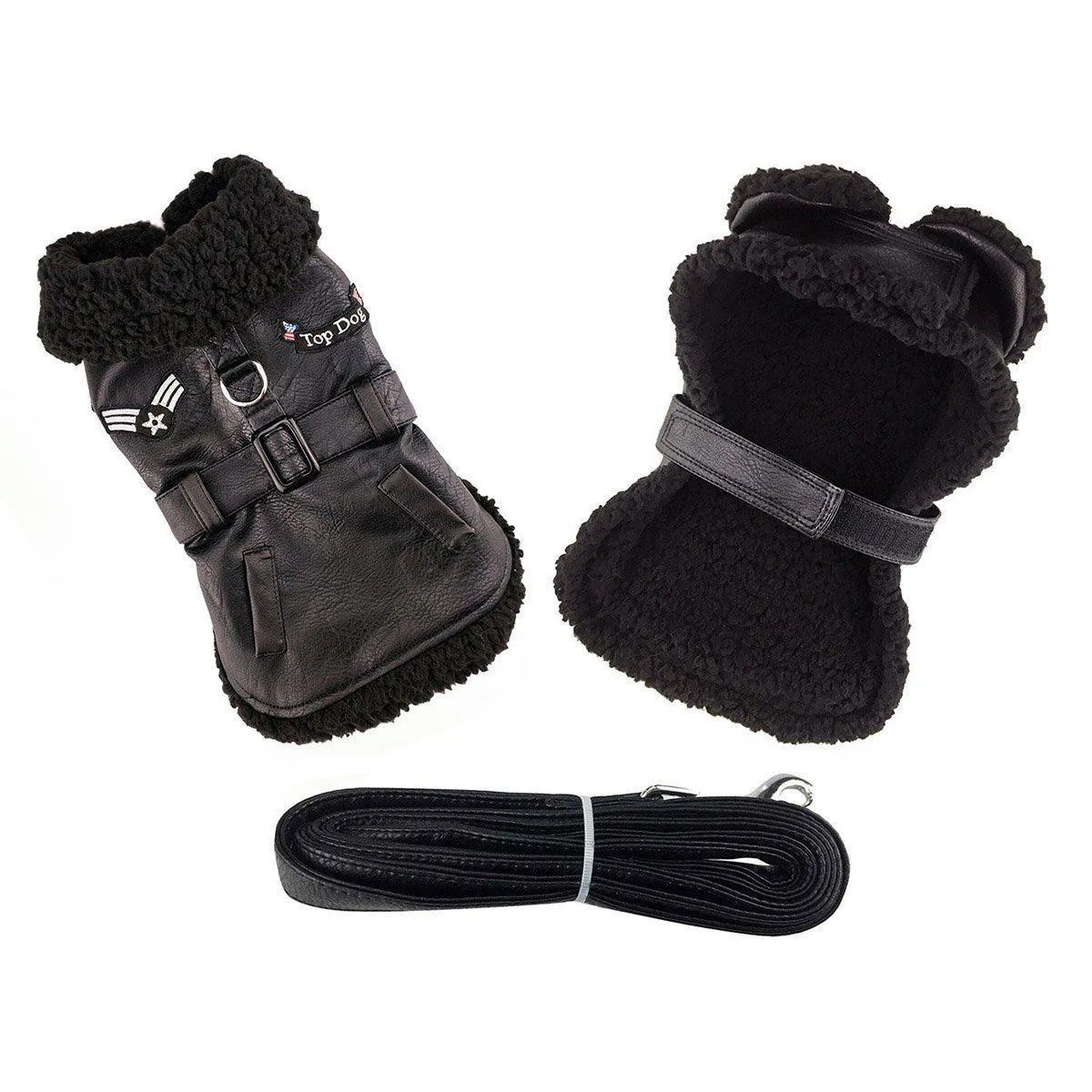 Black Top Dog Flight Coat With Leash XLarge