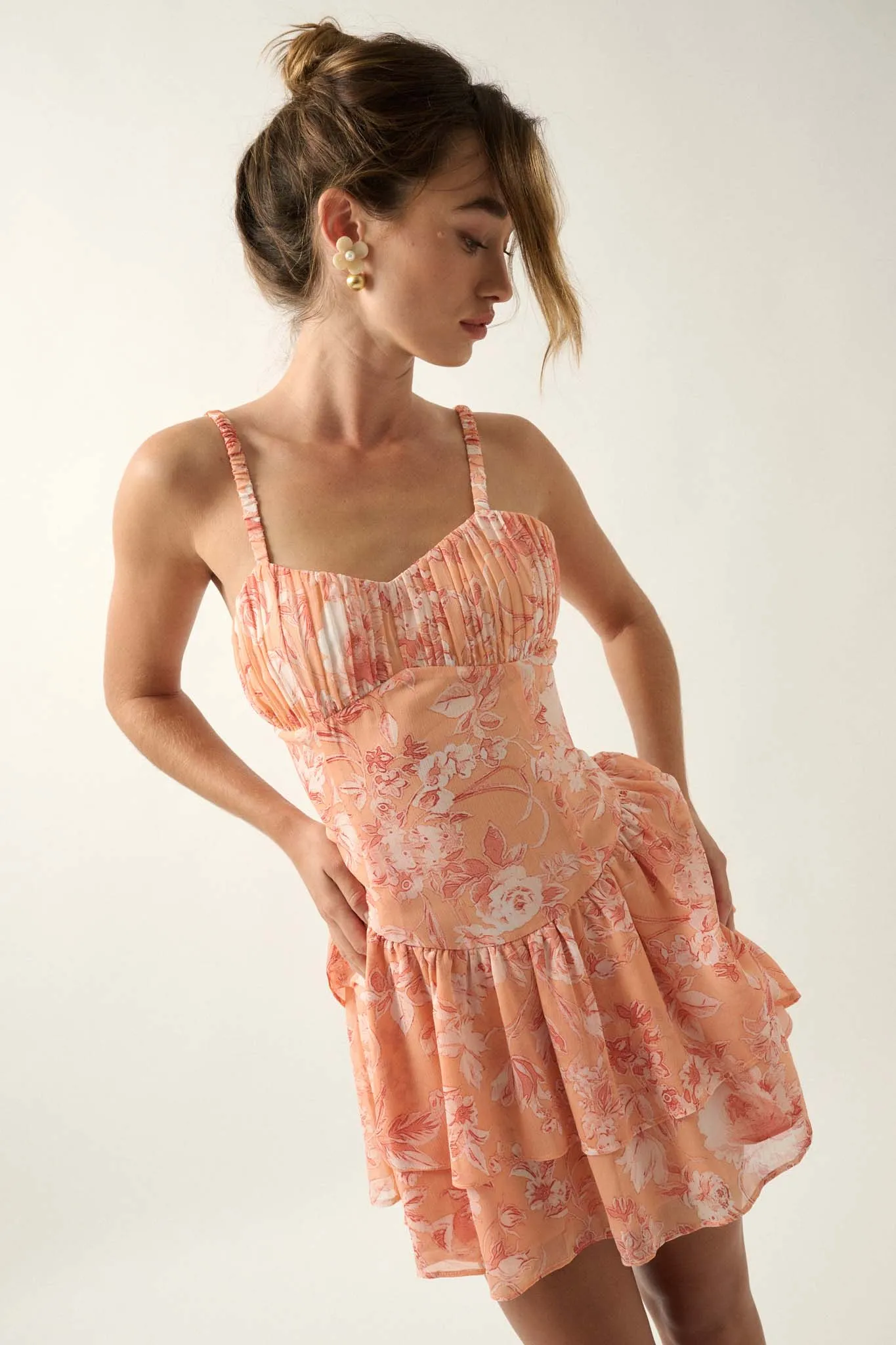 Blossoming Dreams Floral Chiffon Ruffled Mini Dress