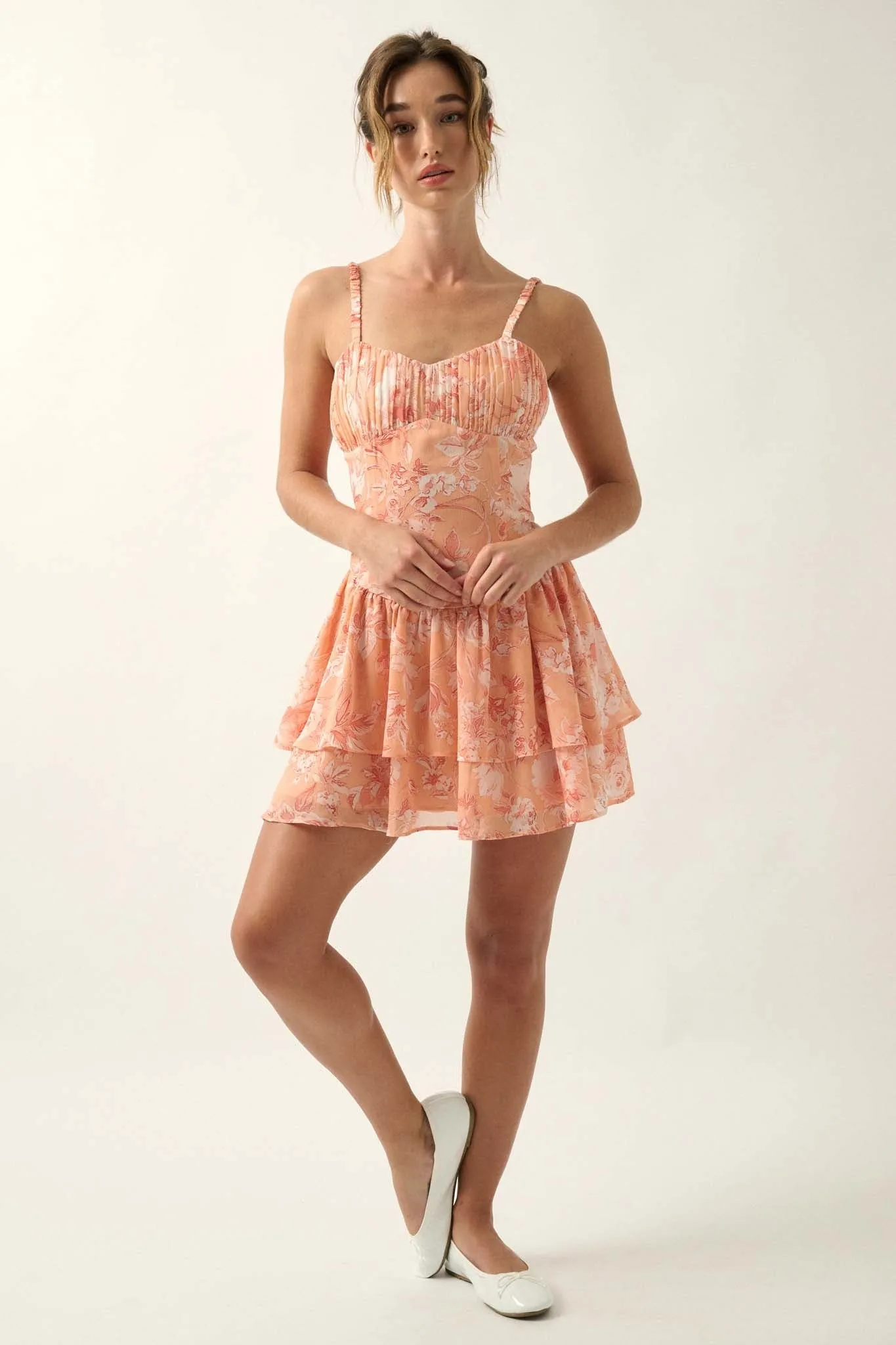 Blossoming Dreams Floral Chiffon Ruffled Mini Dress