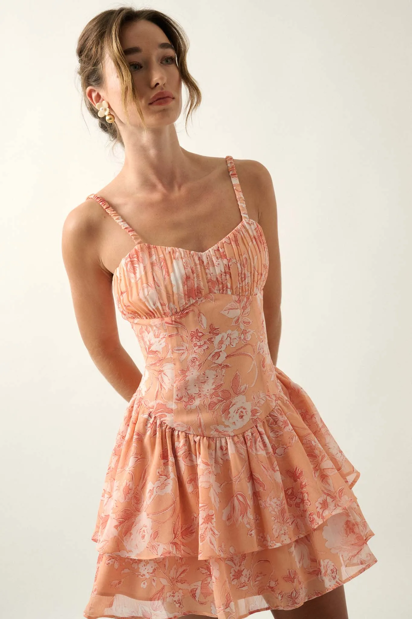 Blossoming Dreams Floral Chiffon Ruffled Mini Dress