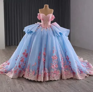 Blue and Pink Quinceanera Ball Gown