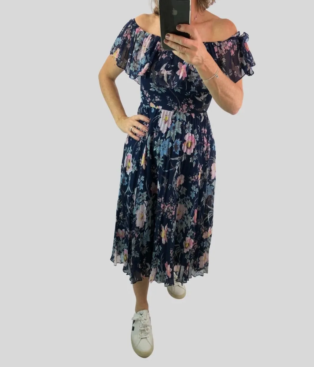 Blue Chiffon Bird Midi Dress 6