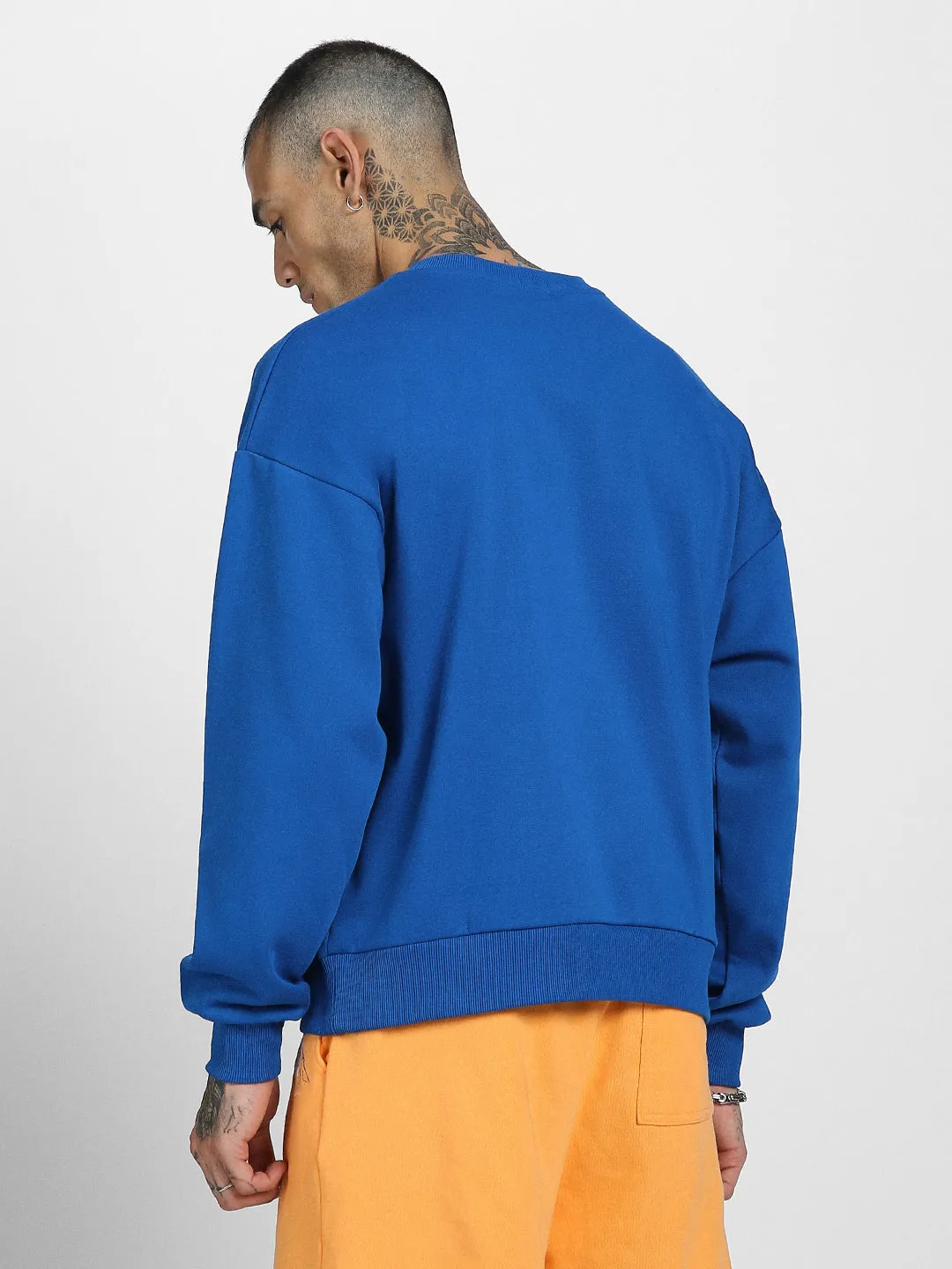 Blue Oversized Fit Solid Sweatshirt