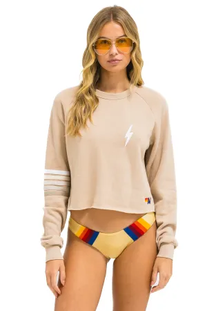 BOLT RUGBY STITCH CROPPED CREW SWEATSHIRT - SAND // WHITE // GREY