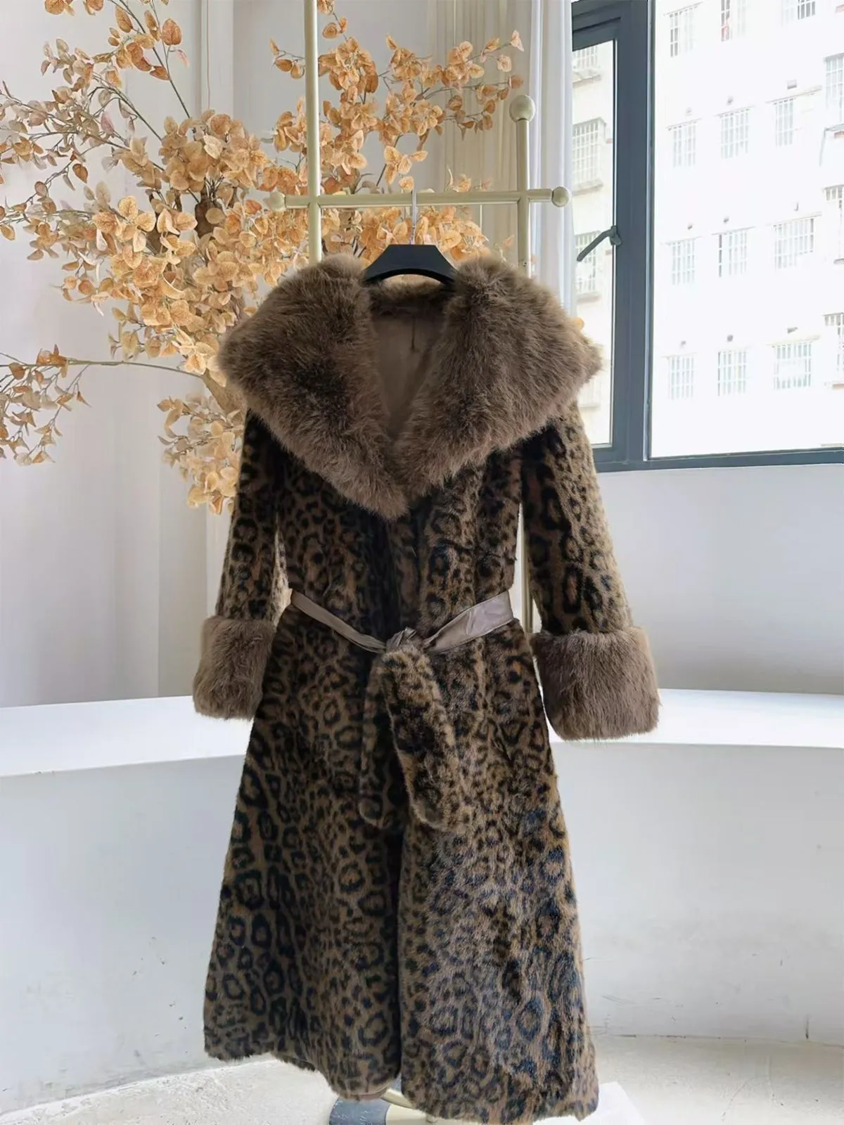 Brown 1950s Faux Fur Leopard Coat