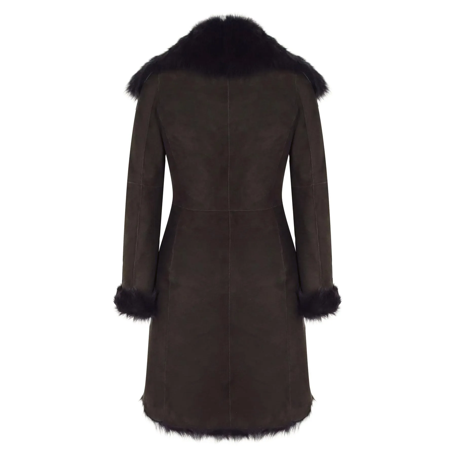 Brown Luxury 3/4 Length Ladies Suede Real Toscana Sheepskin Coat Tailored Fit