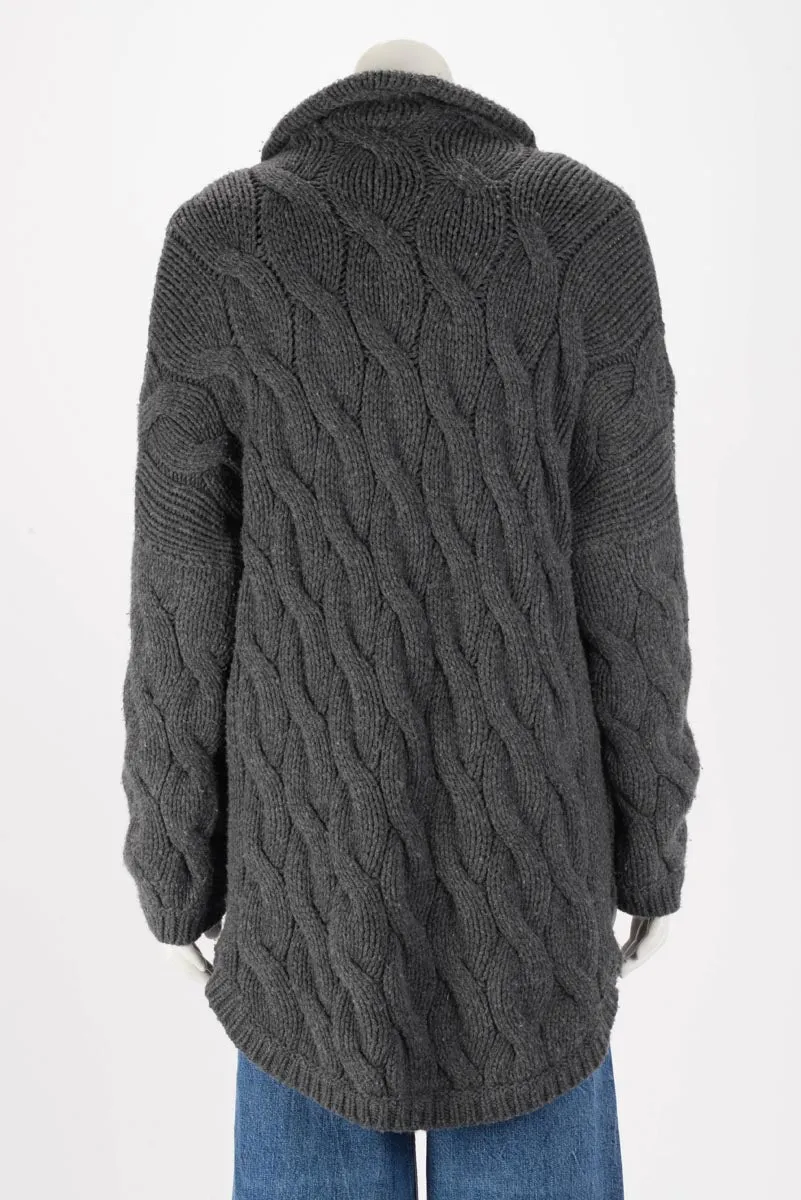 Brunello Cucinelli Charcoal Cashmere Blend Cable Knit Cardigan L