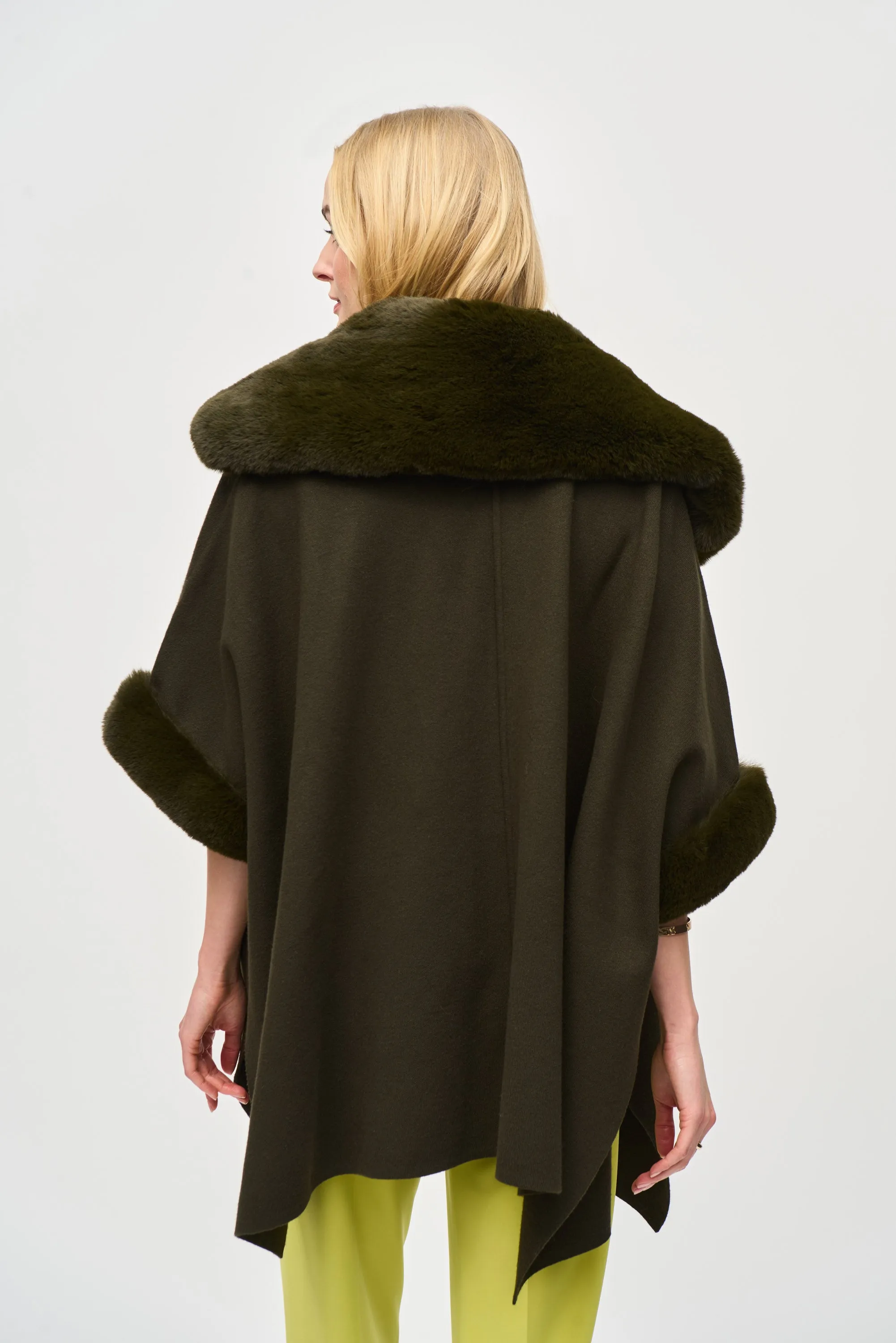 Brushed Jacquard and Faux Fur Cape