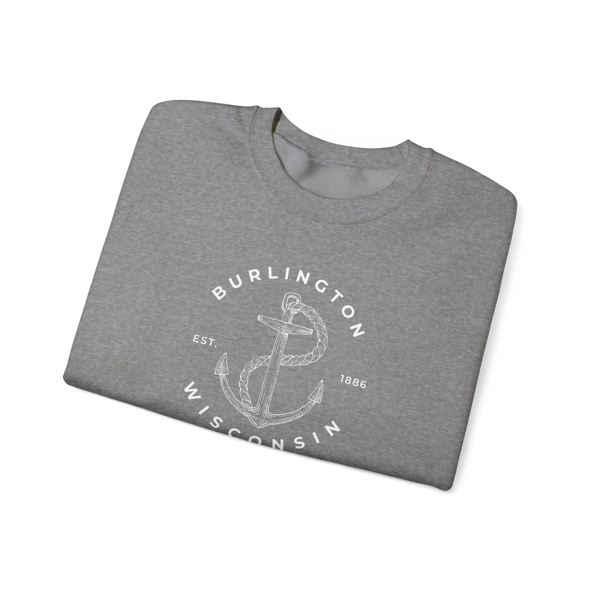 Burlington Wisconsin With Anchor Crewneck Unisex Sweatshirt