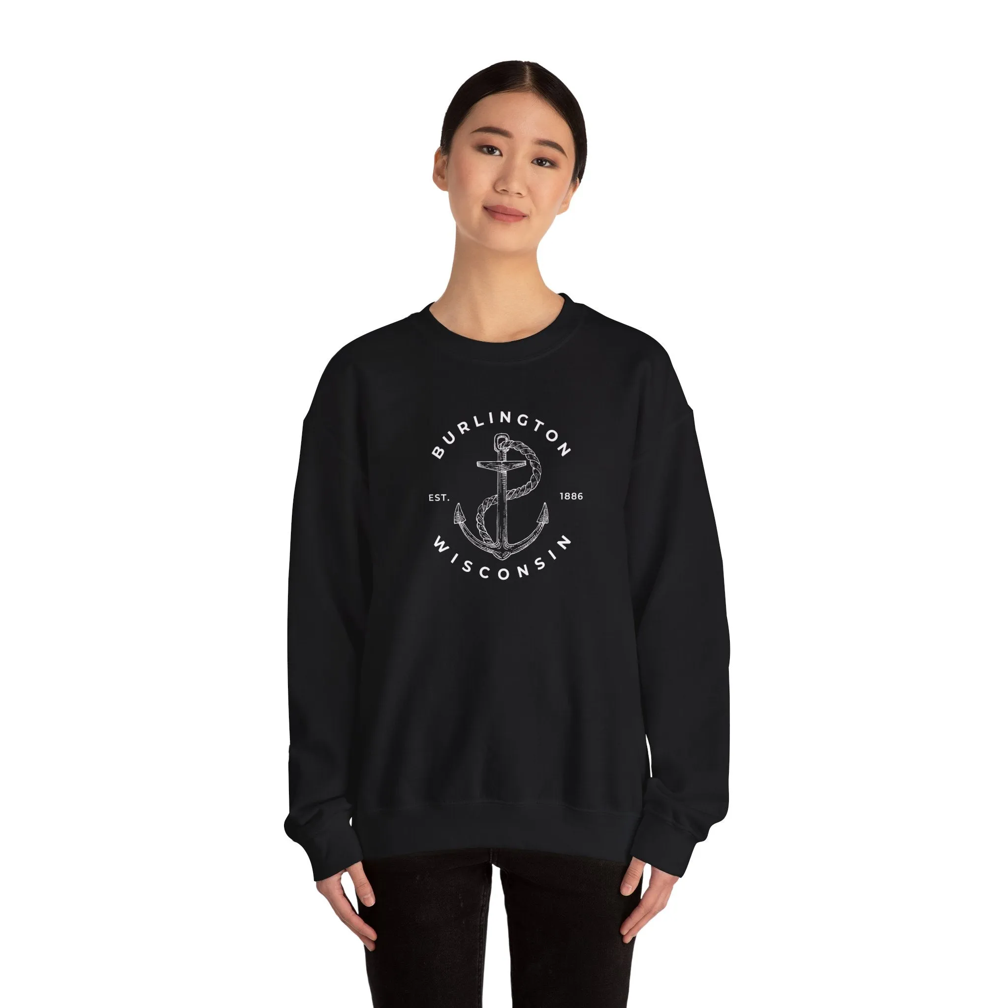 Burlington Wisconsin With Anchor Crewneck Unisex Sweatshirt