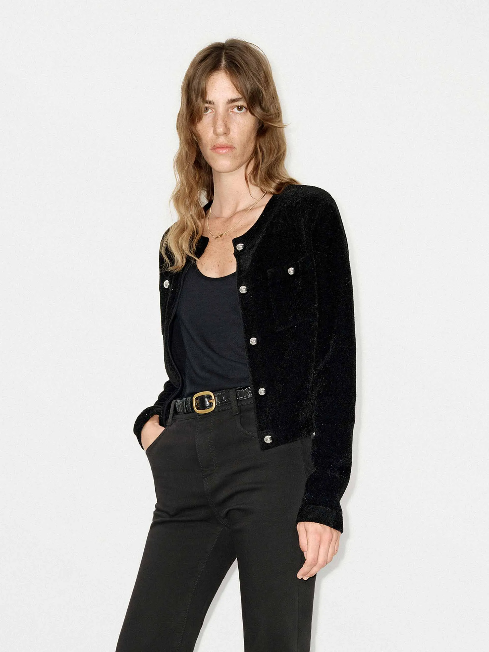 Button Closure Velvet Cardigan