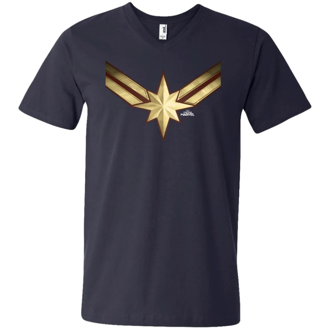 Captain Marvel Gleaming Chest Logo Men V-Neck T-Shirt