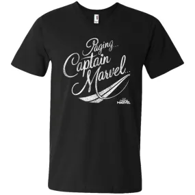 Captain Marvel Paging Distressed Cursive Men V-Neck T-Shirt