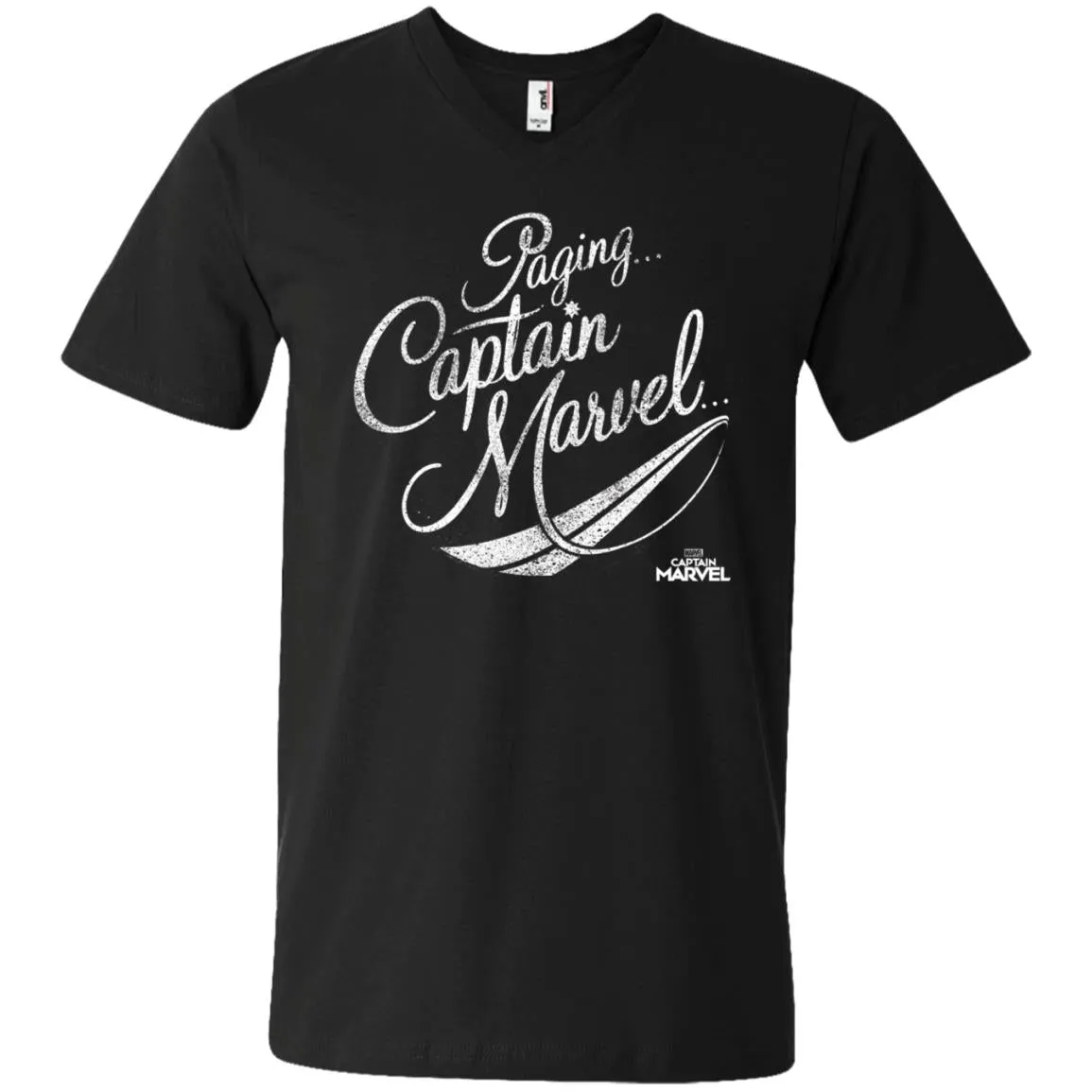 Captain Marvel Paging Distressed Cursive Men V-Neck T-Shirt