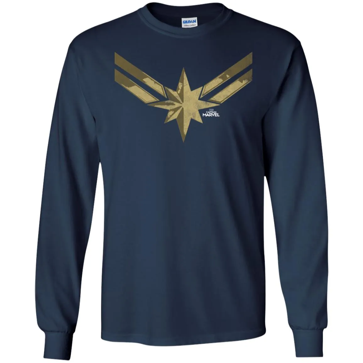 Captain Marvel Simple Gold Shadowed Logo Men Long Sleeve Shirt