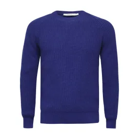 Cashmere Crewneck Sweater in Chunky Rib knit stitch Royal Blue