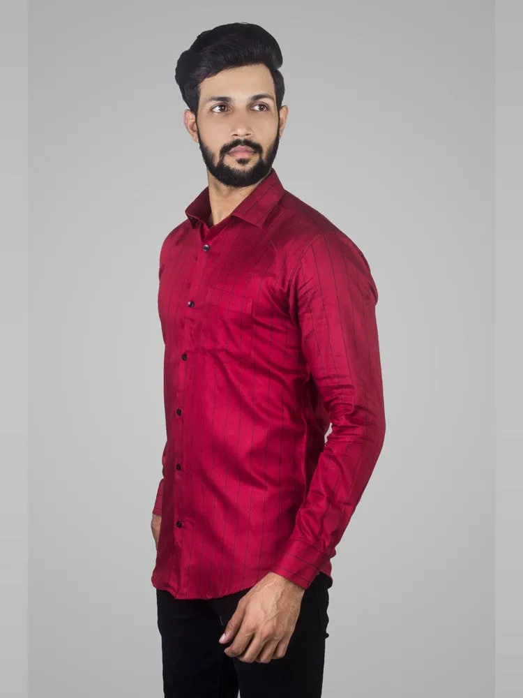 Casual Shirts for Men - Men Pinstripe Button Down Collar Shirt Red