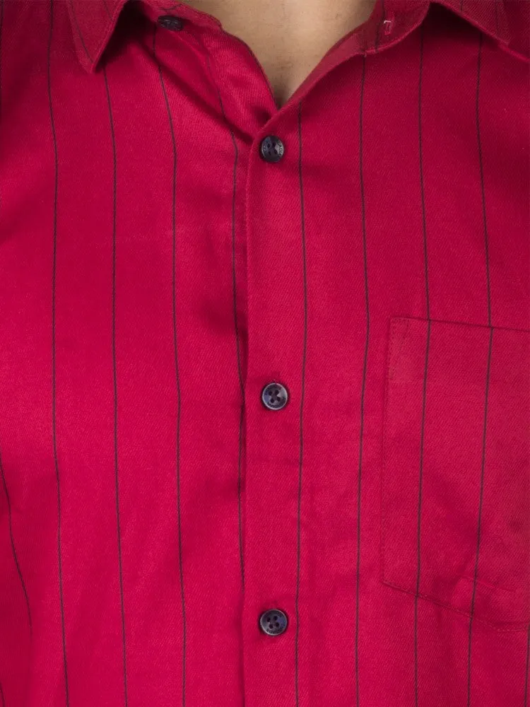 Casual Shirts for Men - Men Pinstripe Button Down Collar Shirt Red