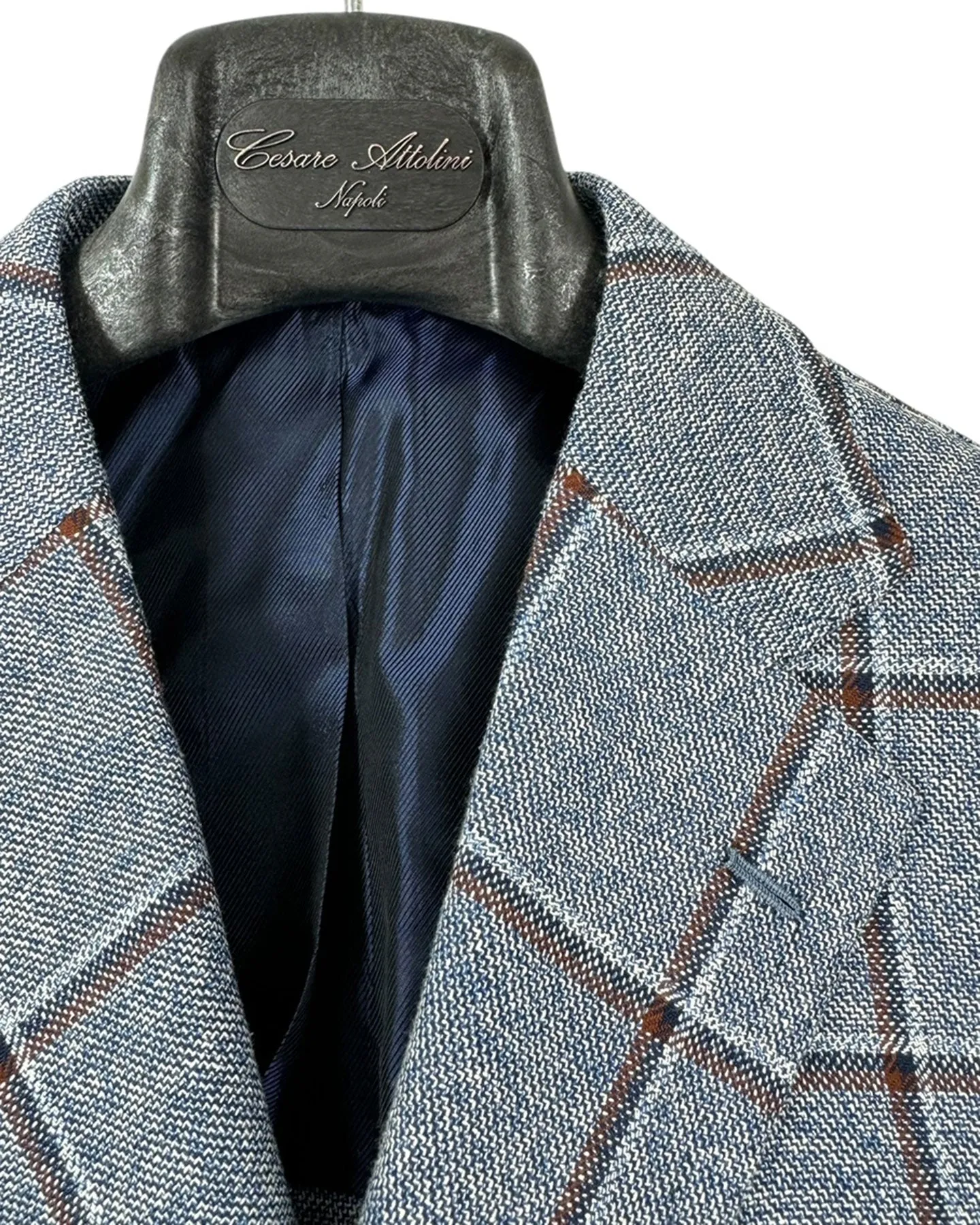 Cesare Attolini Sport Coat Blue Windowpane Wool Silk EU 54/ US 44