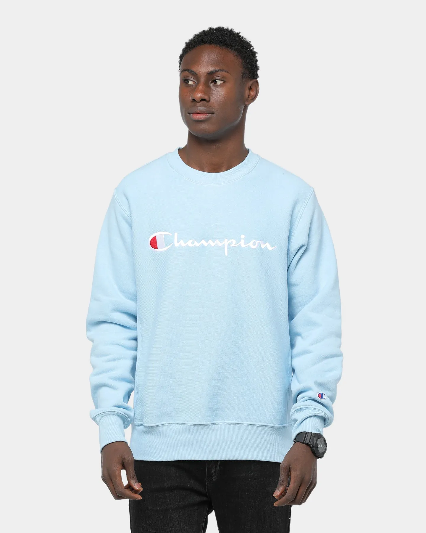 Champion Rev Weave Embroidered Crew Candid Blue