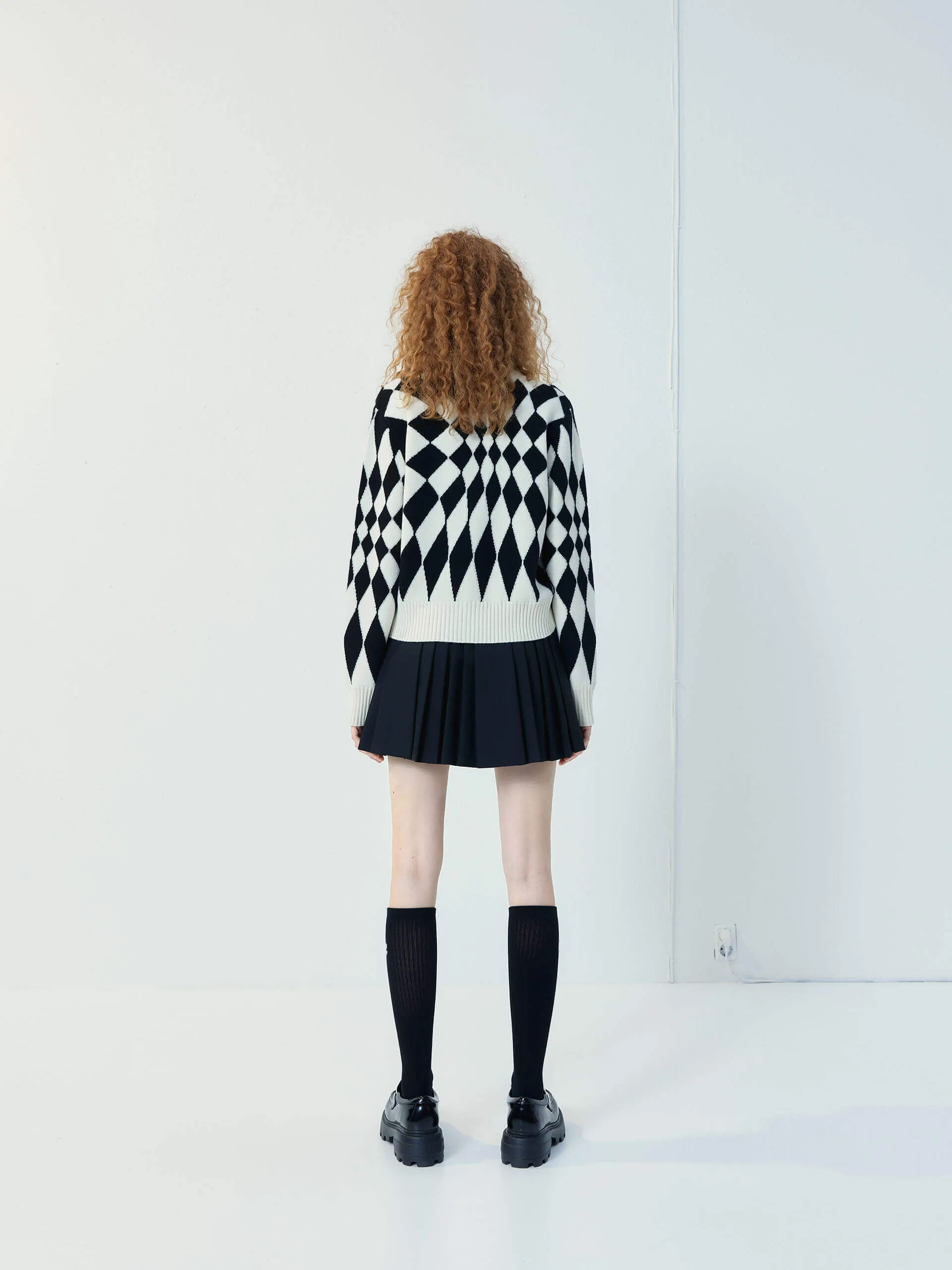 Checkered Pattern Wool Cardigan